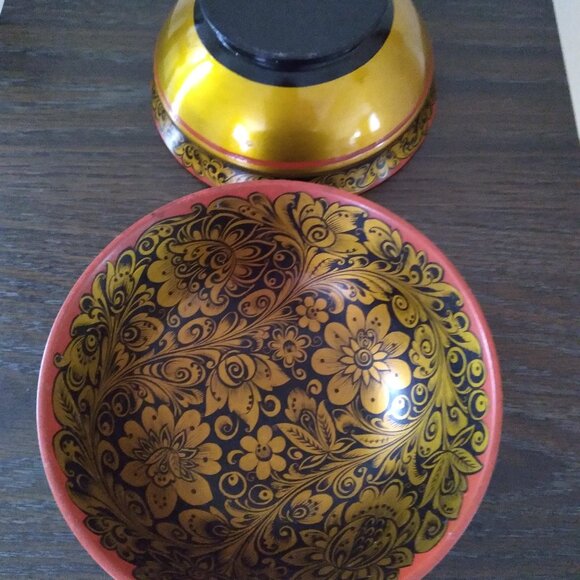 Vintage wooden elegant gold bowl, Made in Ukraine - Picture 3 of 3